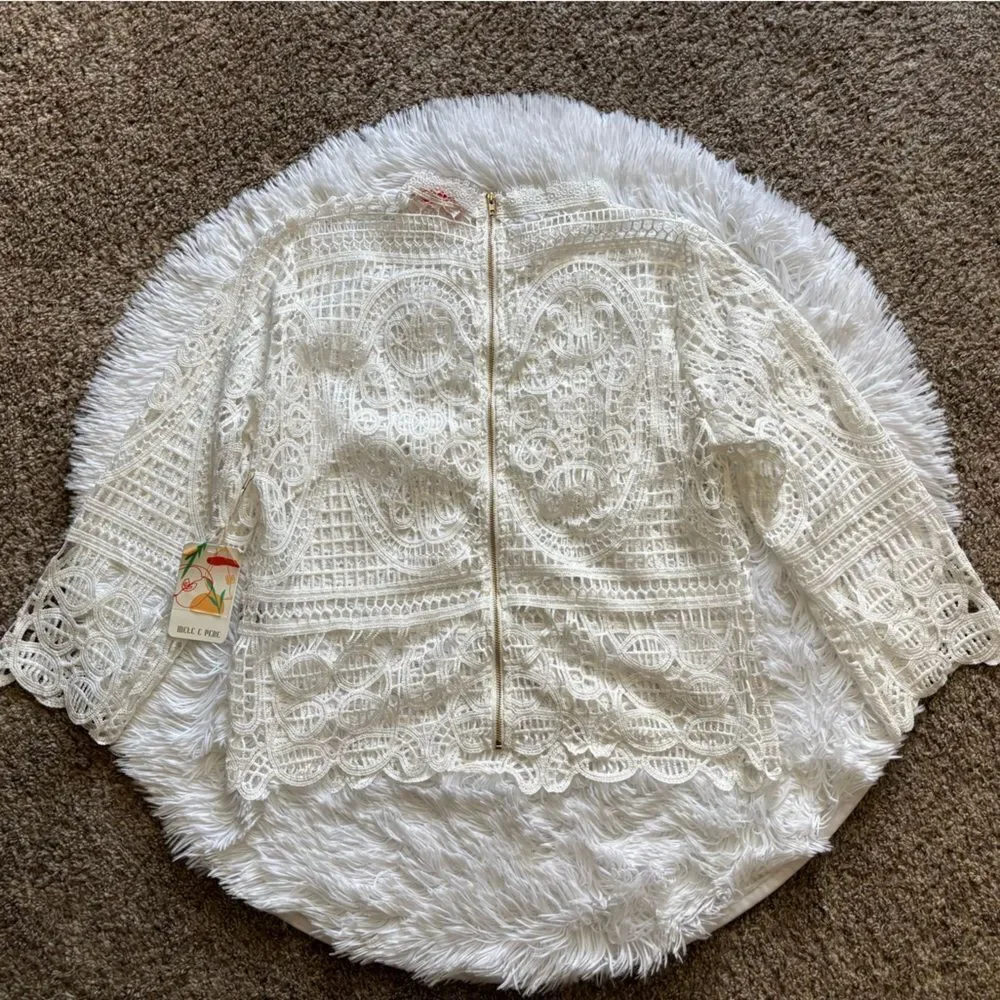 Mele & Pere Top New Lace Bell‎ Sleeves White Womens Size Medium